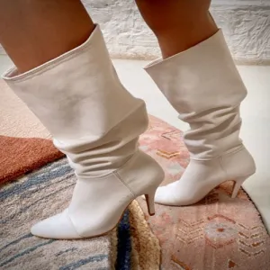 Alizeh (knee length boots white shoes heels ) Gardeners Boots