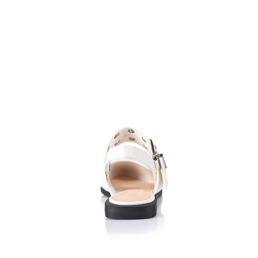 Opposite Of Flat Shoes Clea Slingback Buckle Flats - Chalk White Crinkle