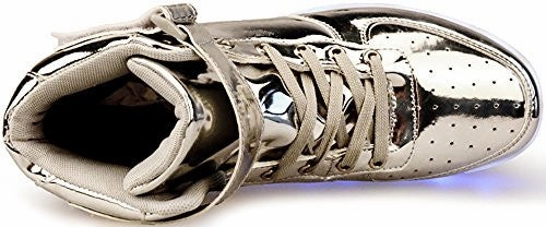 Poppin Kicks LED Light Up Shoes Boy Girl Metallic Leather Hi Fashion Sneakers (Toddler/Little Kid/Big Kid) - Free   Shipping