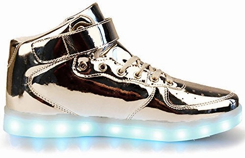 Poppin Kicks LED Light Up Shoes Boy Girl Metallic Leather Hi Fashion Sneakers (Toddler/Little Kid/Big Kid) - Free   Shipping