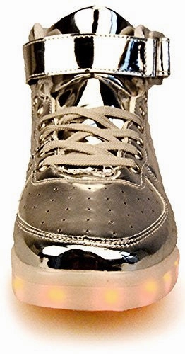 Poppin Kicks LED Light Up Shoes Boy Girl Metallic Leather Hi Fashion Sneakers (Toddler/Little Kid/Big Kid) - Free   Shipping