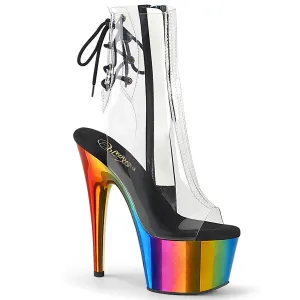 7 Inch Heel ADORE-1018RC Clear Rainbow Chrome Chelsea Chunky Boots