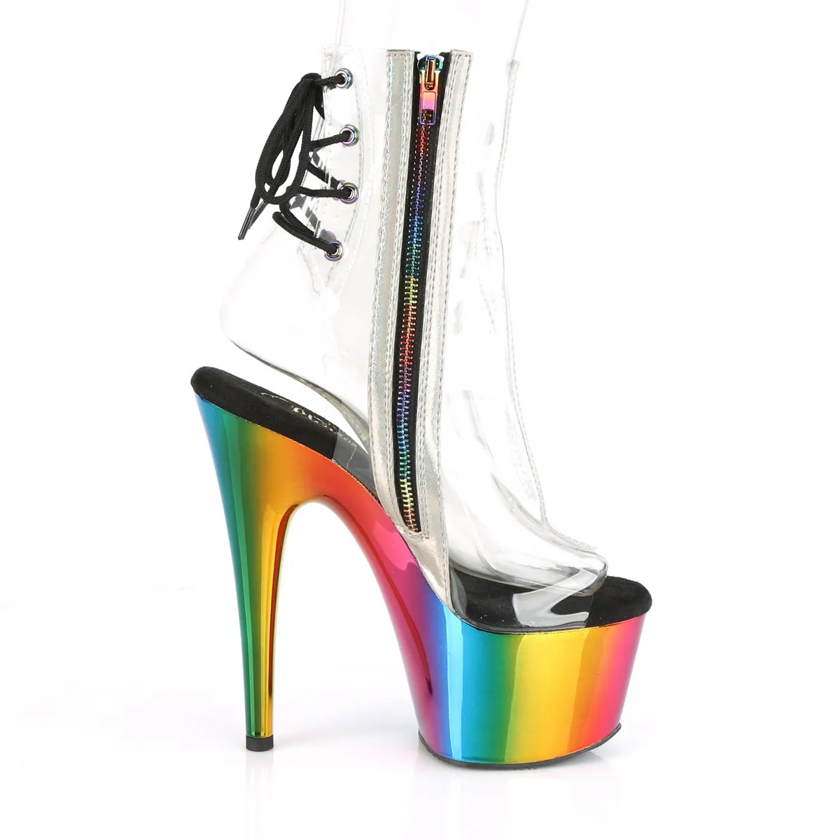 7 Inch Heel ADORE-1018RC Clear Rainbow Chrome Puffy Boots