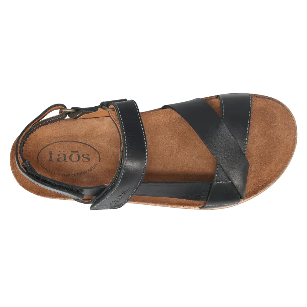 Taos Sideways Black Leather Sandal (Women's) Sandals Hotel Negril