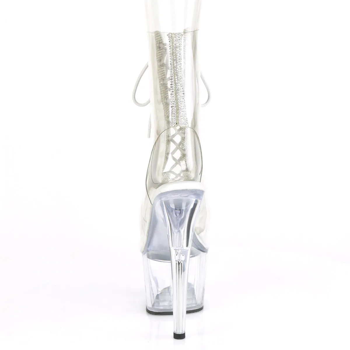 7 Inch Heel ADORE-1016C-2 Clear Rhinestone Suede Over The Knee Boots