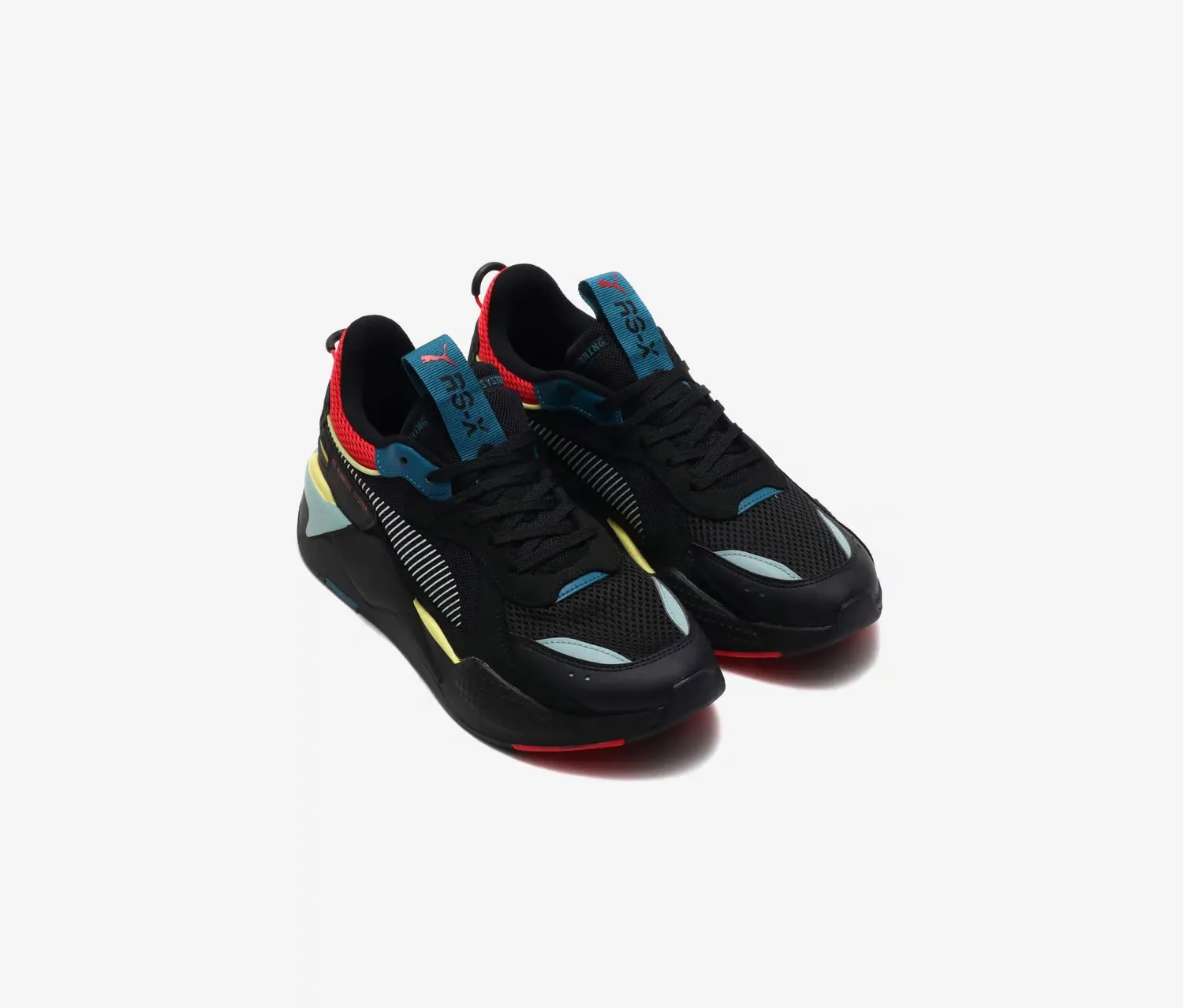 Puma Boys RS,X HD2, Black and Ribbon Red Running Shoes In Wide