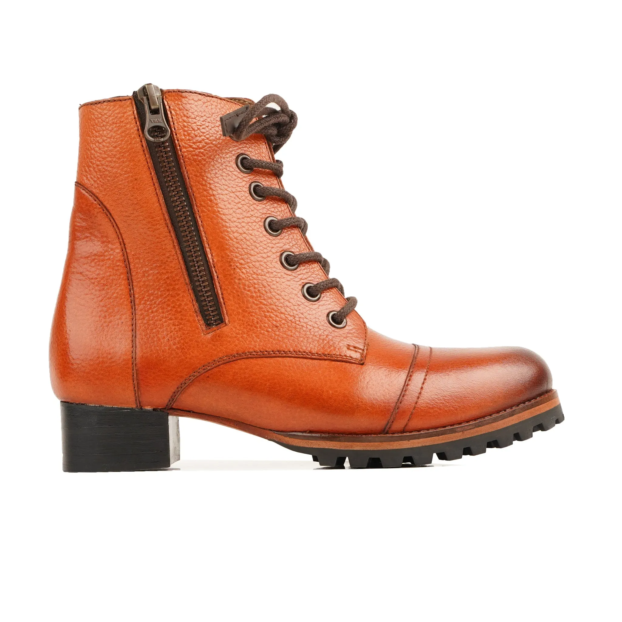 Best Combat Boots Sara - Ladies Orange Tan  Pebble Grain Leather Ankle Boot