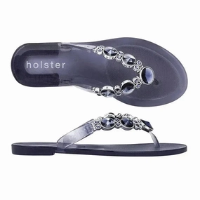 Slip On Sock Shoes Holster Embellish Thong - Clear Midnight Blue
