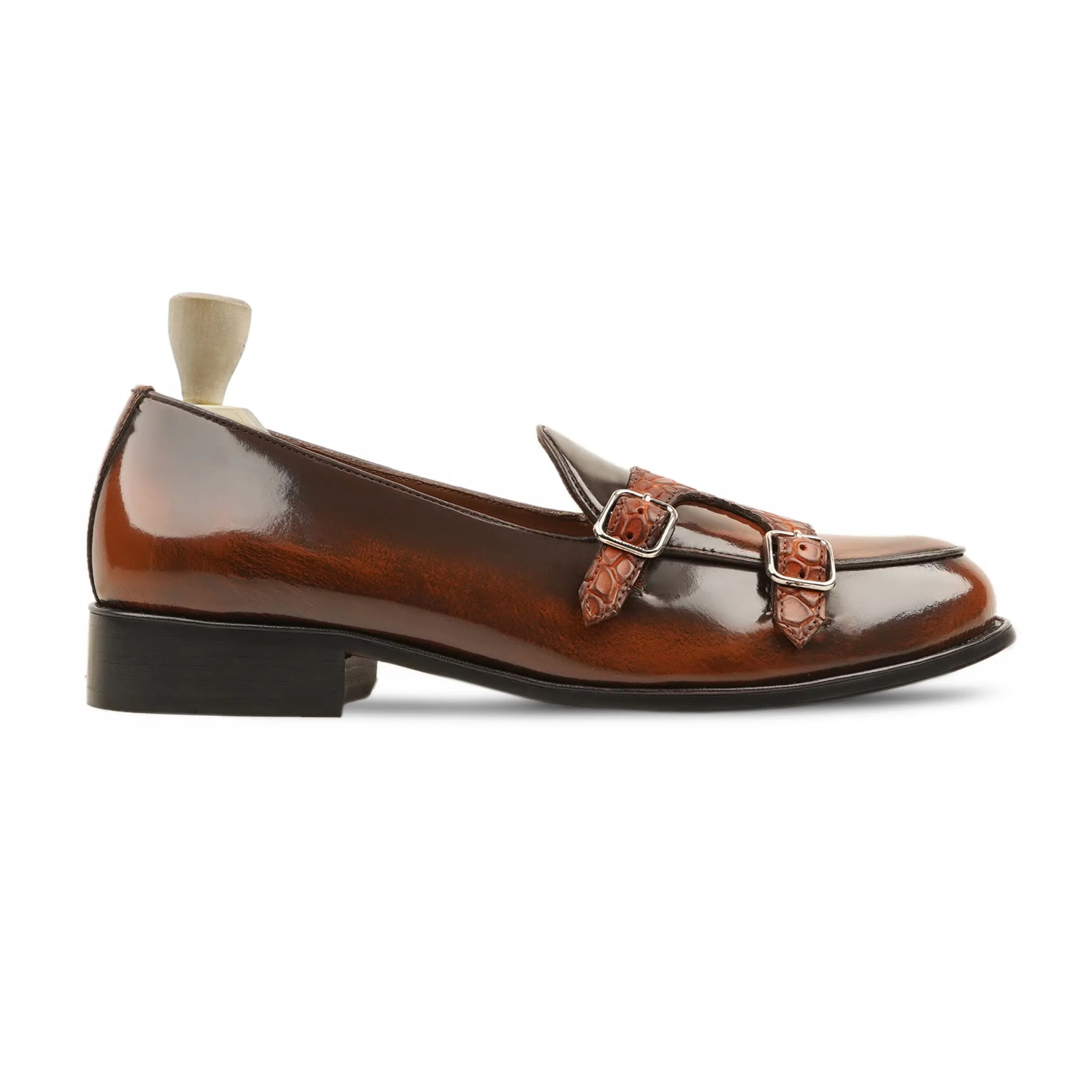 Loafers Good For Walking Randers - Men's Burnish Tan Box Leather High Shine Monkstrap