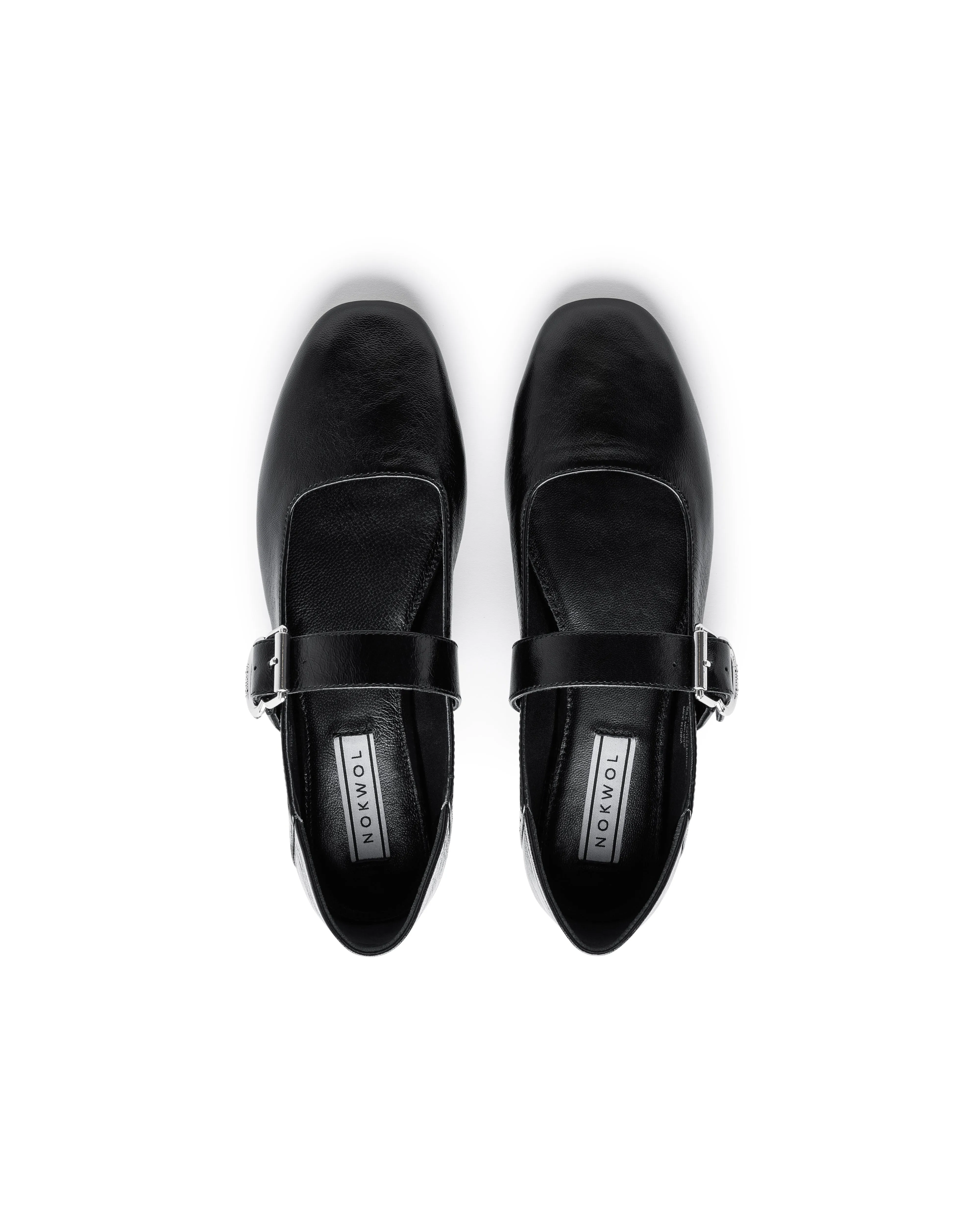 Jiso Black Crinkle Patent I Slide Sandals