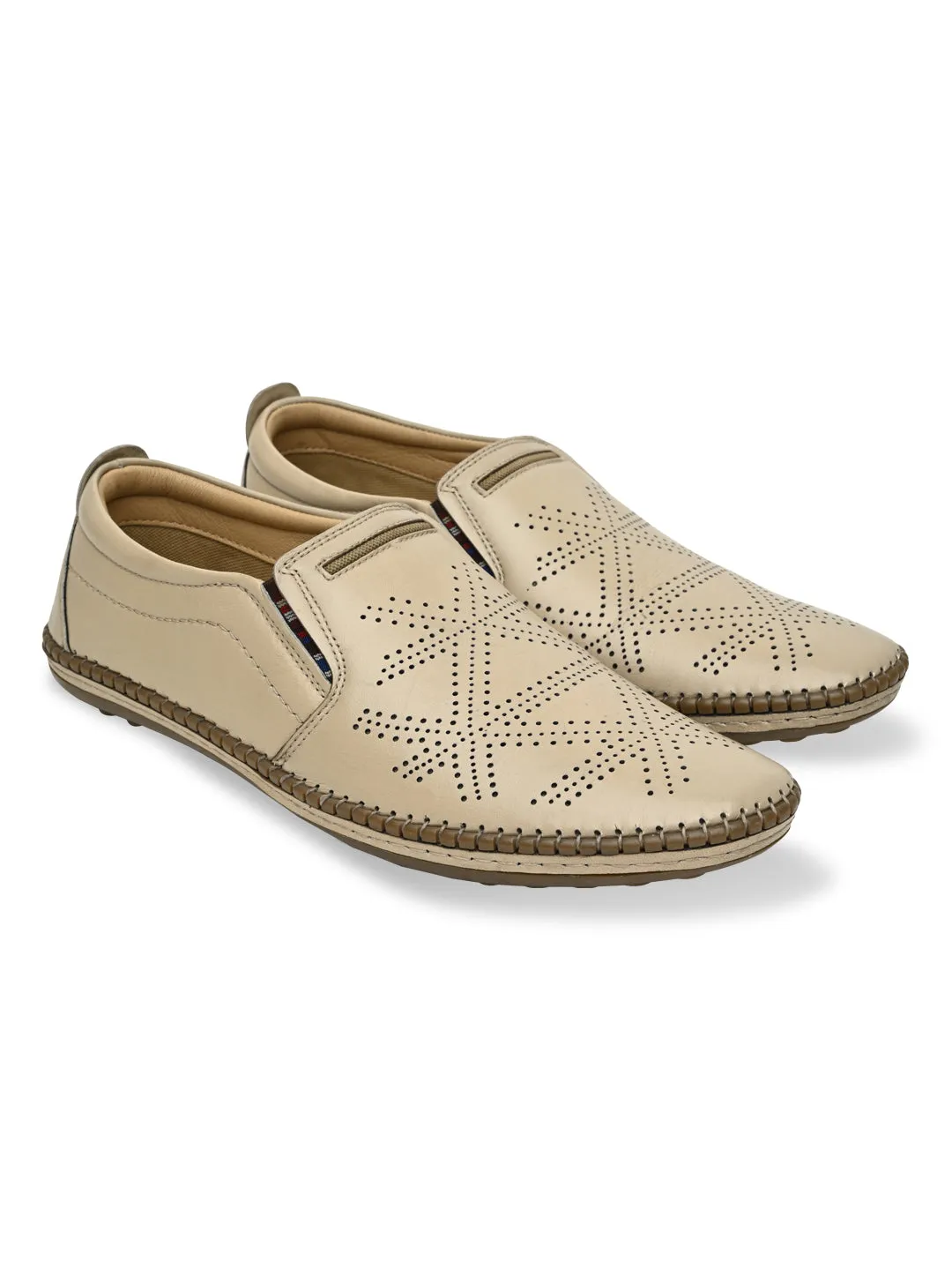 Regal Beige Men Casual Laser Cut Slip Ons Cute Slip On Sneakers