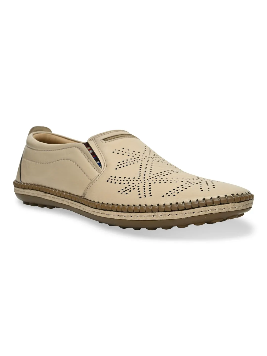 Regal Beige Men Casual Laser Cut Slip Ons Best Slip On Snow Boots