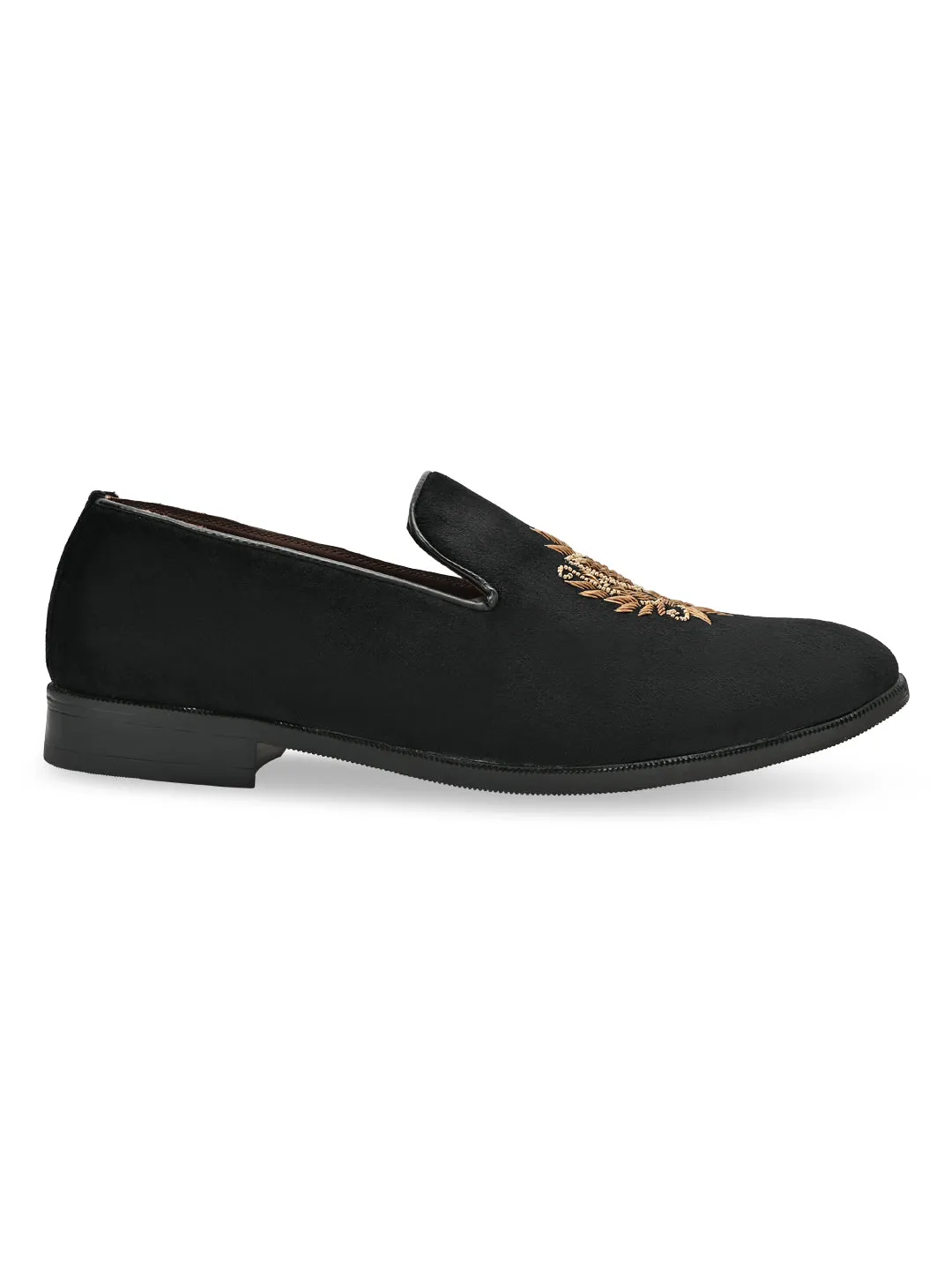 Slip On Slip-on Loafer Slip On Tennis Regal Black Men Suede Embroidered Ethnic Slip Ons