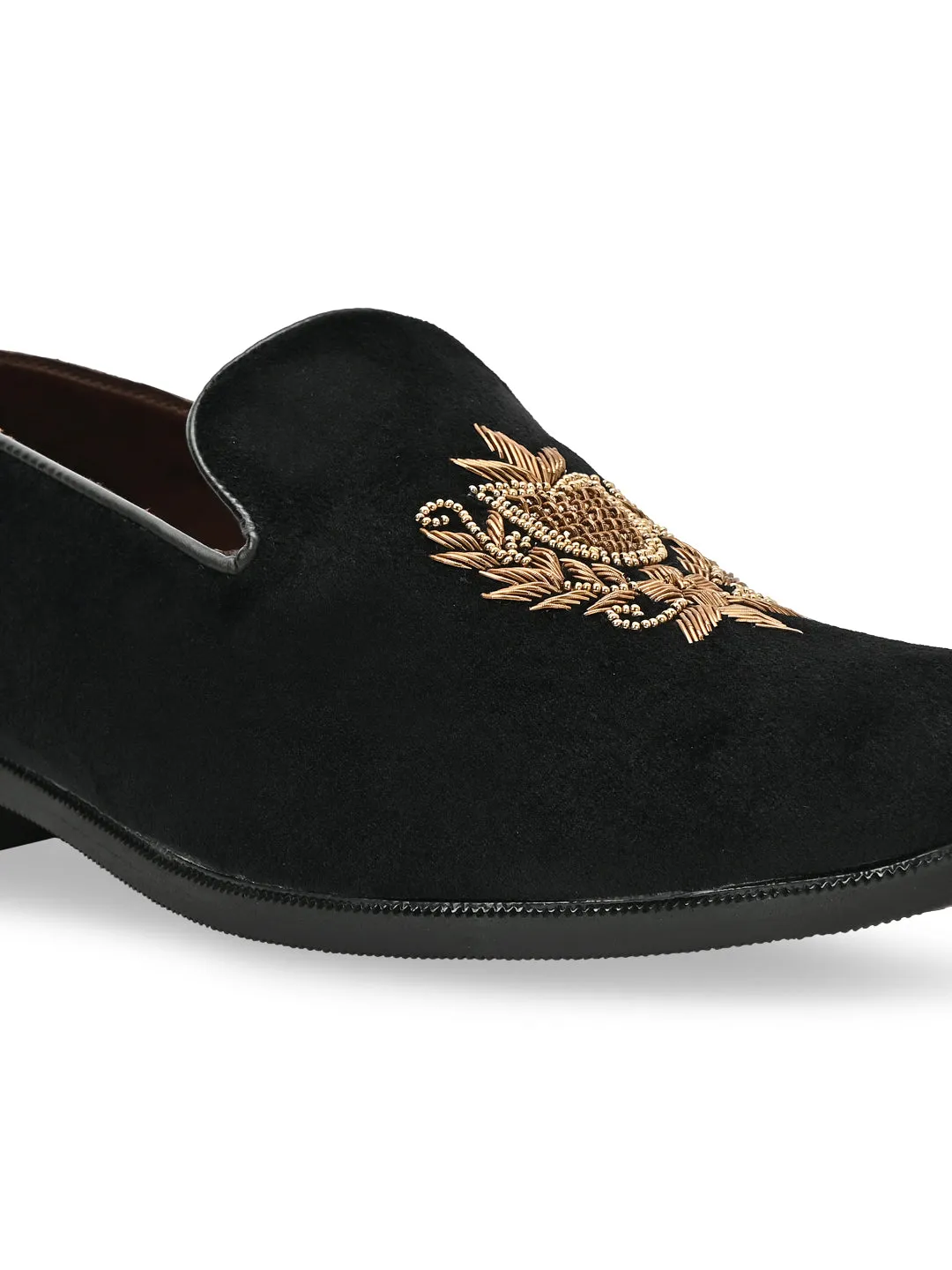 Vapormax Slip On Regal Black Men Suede Embroidered Ethnic Slip Ons