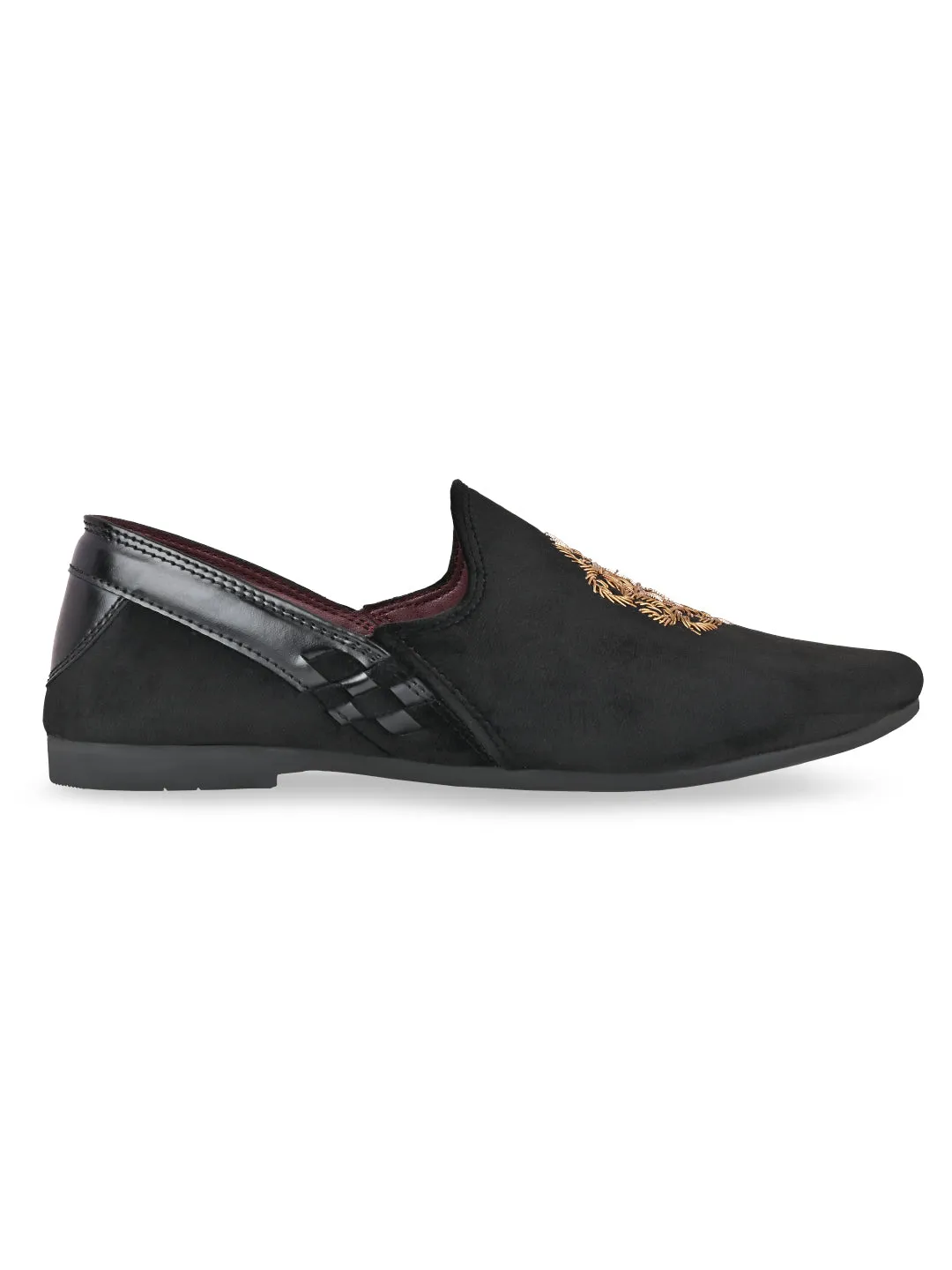 Slip On Waterproof Shoe Regal Black Men Velvet Embroidered Ethnic Slip Ons