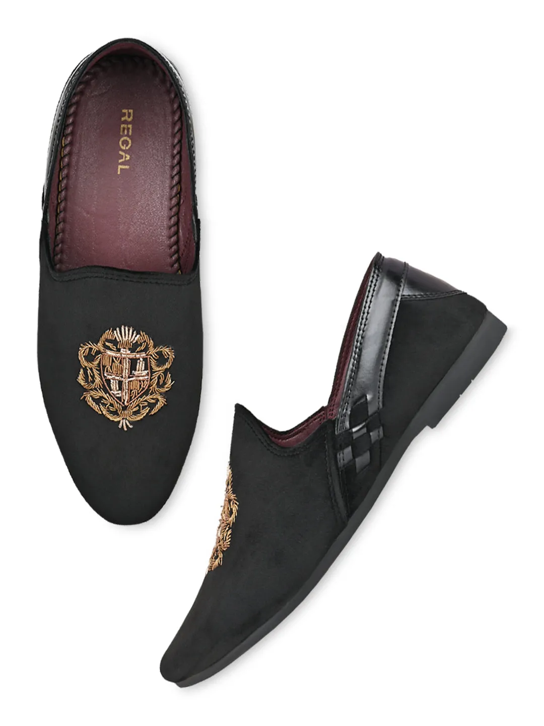 Casual Slip On Loafers Regal Black Men Velvet Embroidered Ethnic Slip Ons
