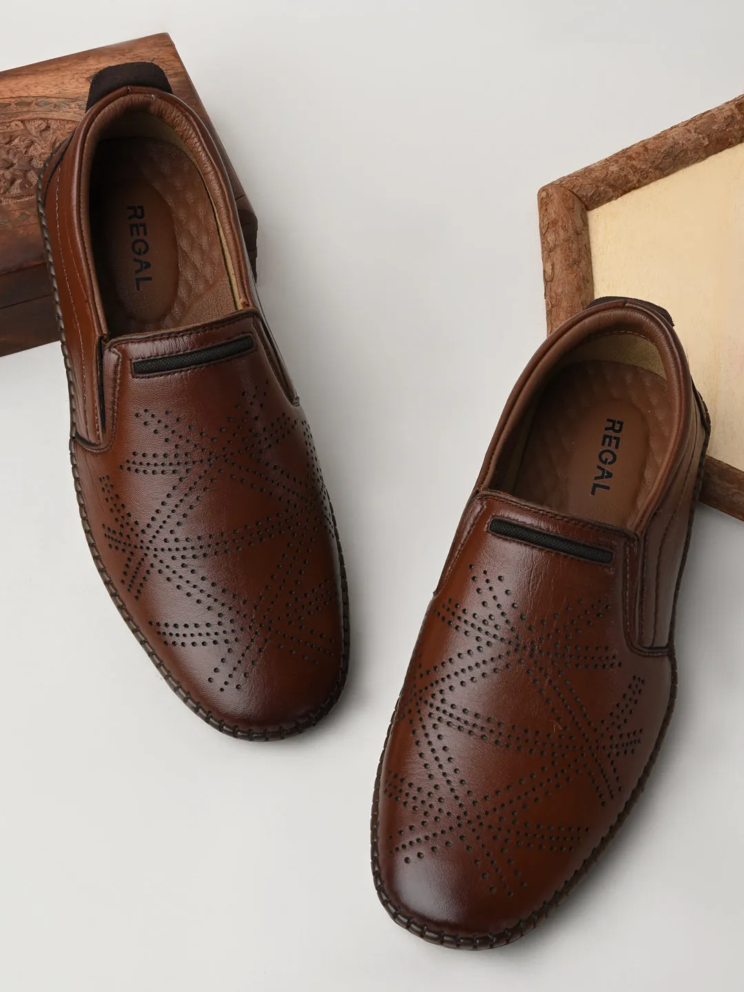 Regal Tan Men Casual Laser Cut Slip Ons Karl Lagerfeld Slip On Shoes