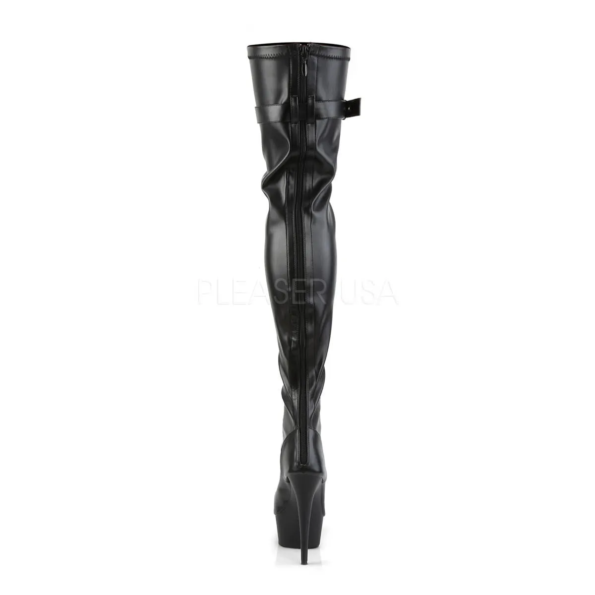 Men In Cowboy Boots Pleaser DELIGHT-3025 Black Stretch Pu Open Toe Thigh Boots