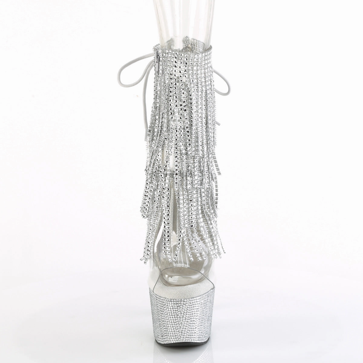 7 Inch Heel BEJEWELED-1017RSF-7 Silver Rhinestone Sparkly Boots