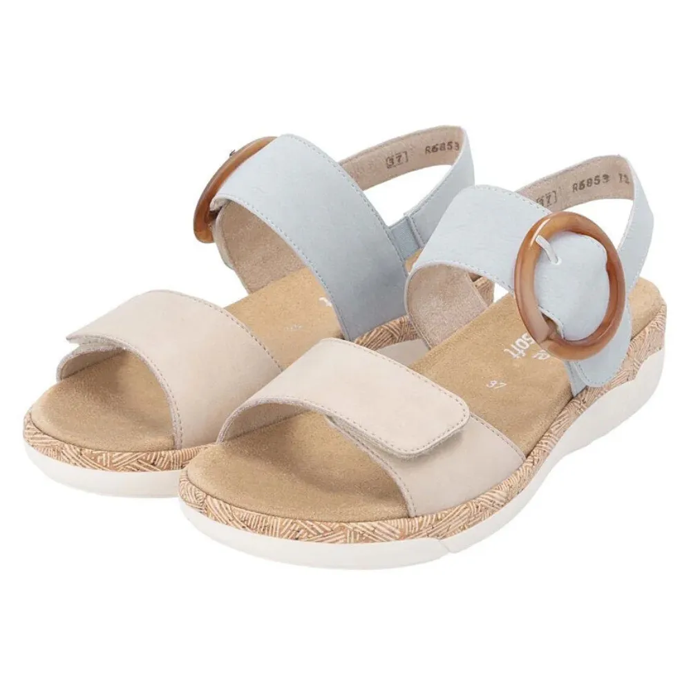 Small Wedge Heel Sandals Remonte Jocelyn 53 Muschel/Blue Leather Sandal (Women's)