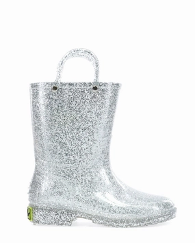 Ankle Cowboy Boots Kids Glitter Rain Boot - Silver