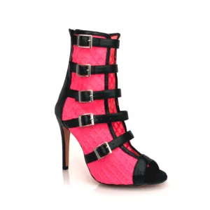 Riley - Fishnet with Buckle Straps Latin Dance Boots (Street Sole) Baggy Boots