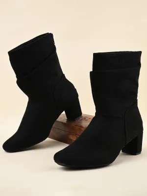 Rocia By Regal Black Women Calf Length Suede Boots Premium Boots