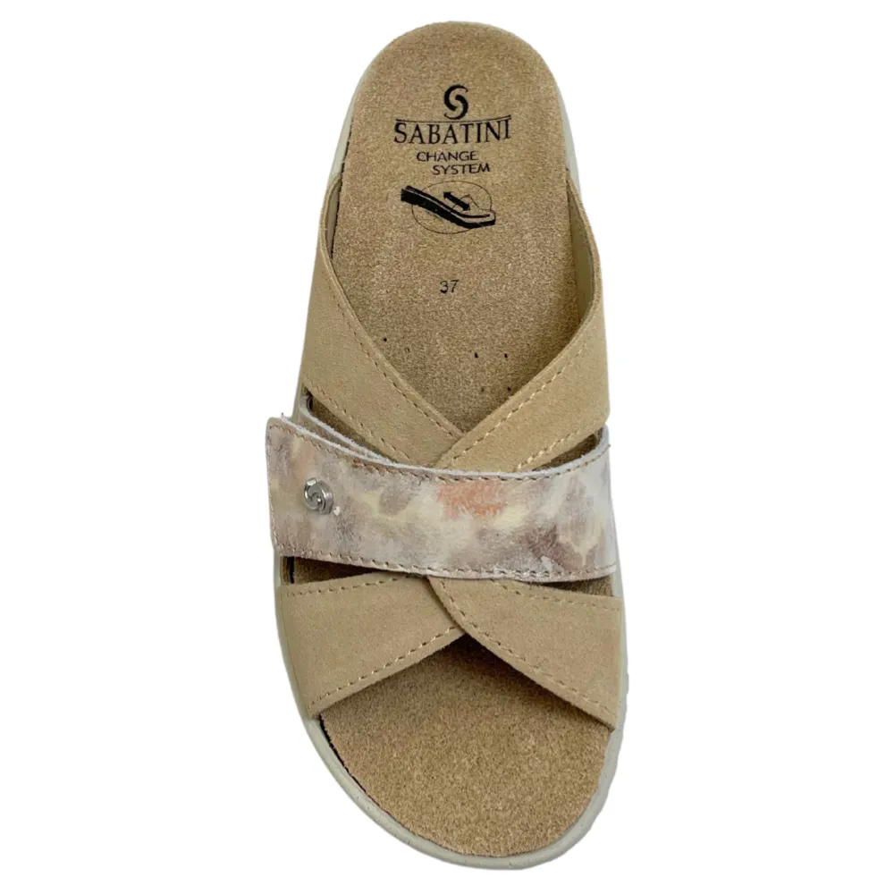 Sabatini Simona Beige Camoscio/Graffiti Sandal (Women's) Walking Sandals With Covered Toes