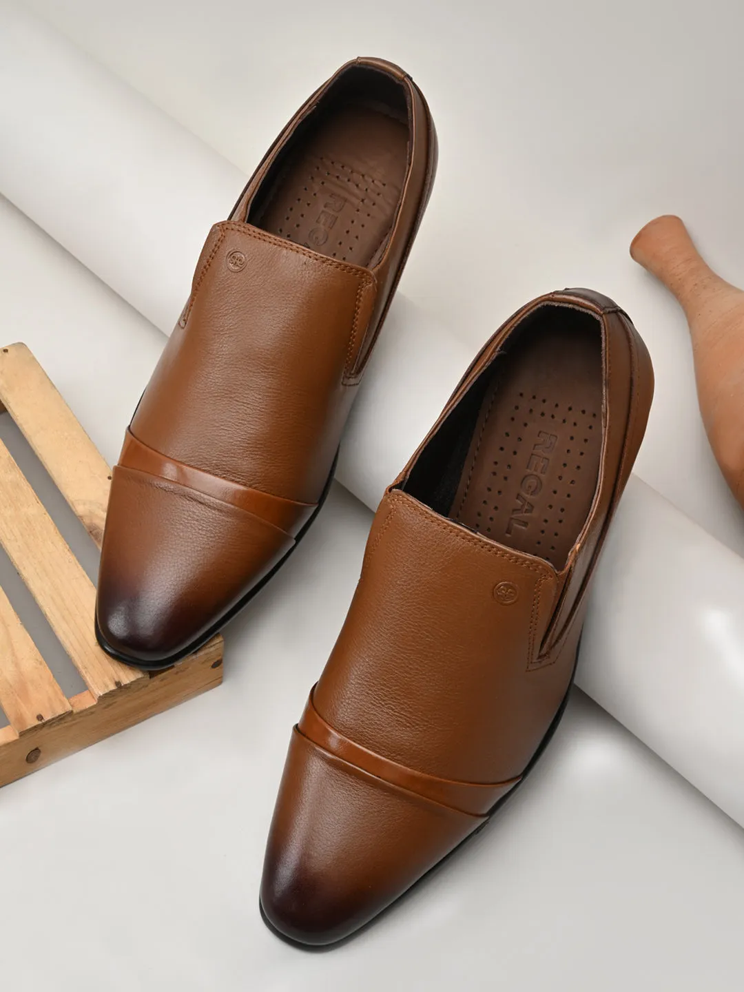 Regal Tan Mens Formal Leather Slip Ons Crochet Slip On Shoes