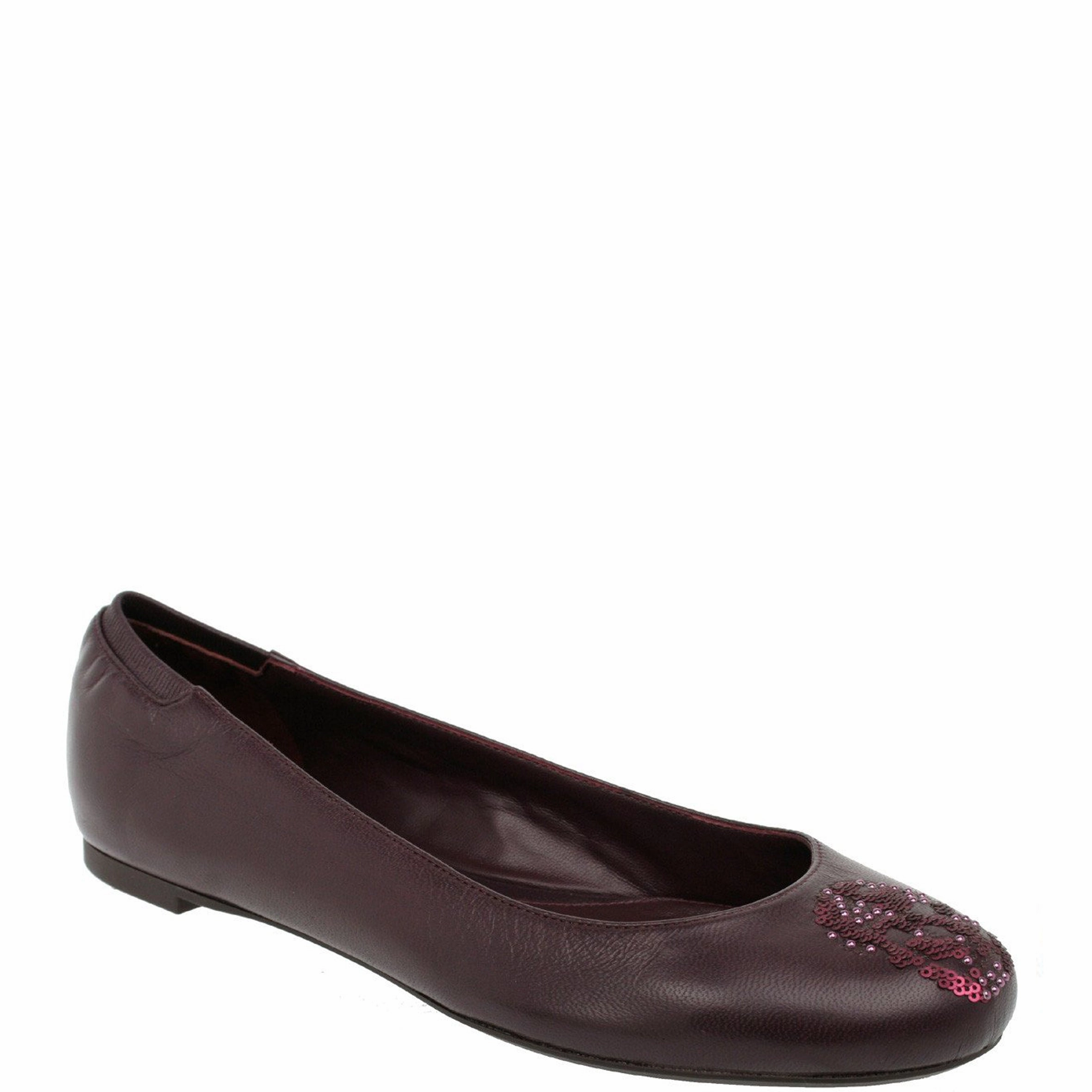 Sequin Skull Ballerina Flats, Oxblood Tb Flat Shoes
