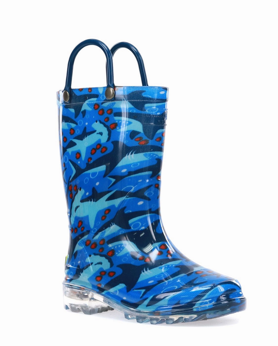 Cowboy Boots Made In Texas Kids Shark Chase Lighted Rain Boot - Blue