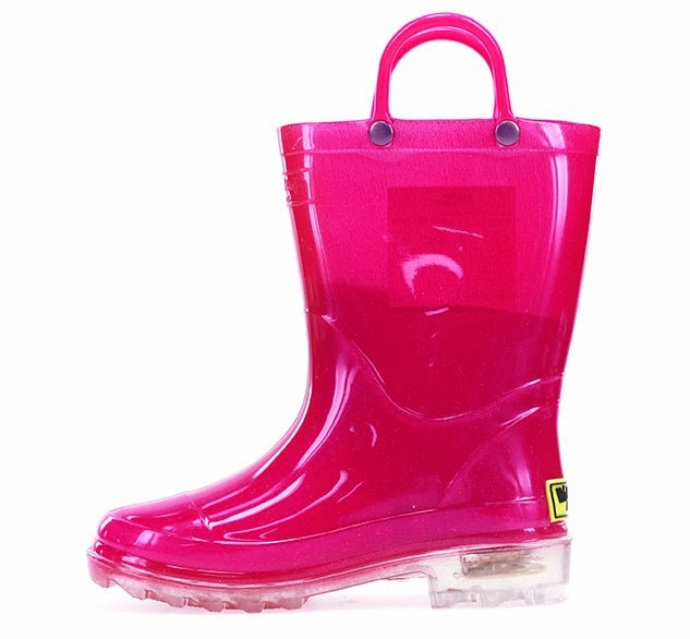 Hiking Boots Women Kids Lighted Solid Rain Boot - Hot Pink