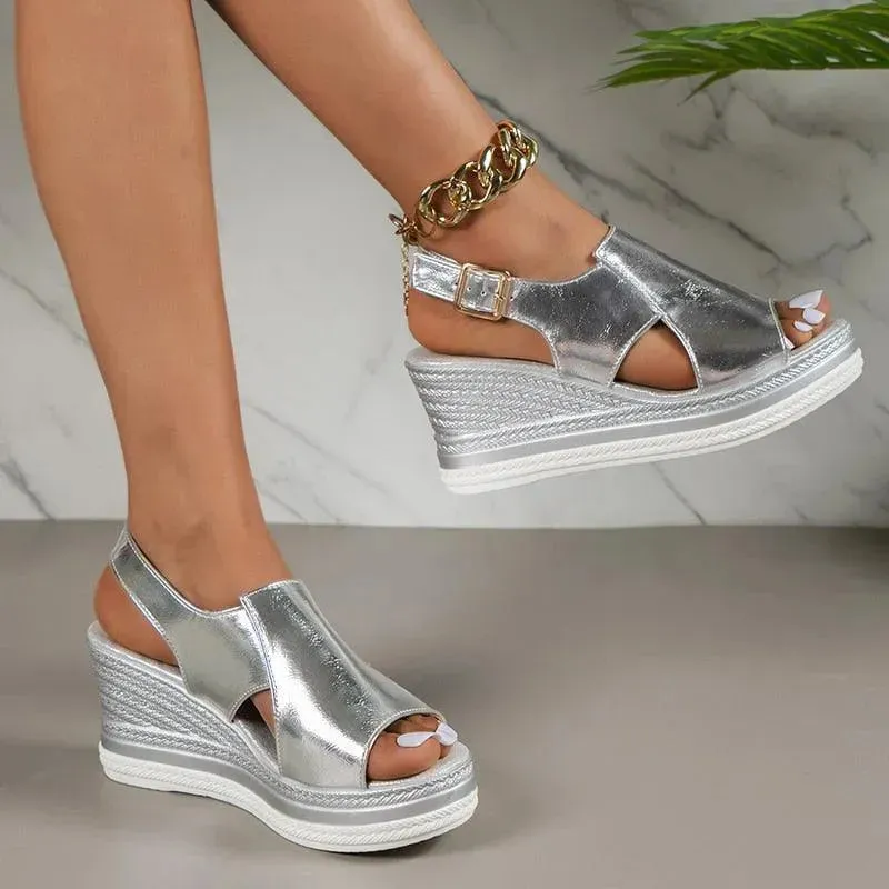 Shinny Wedge Sandal Shoes Sandals Extra Wide