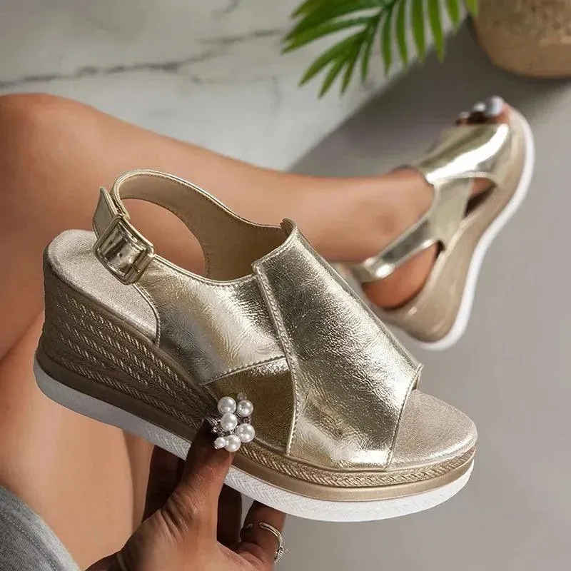 Shinny Wedge Sandal Shoes Sand Sandals