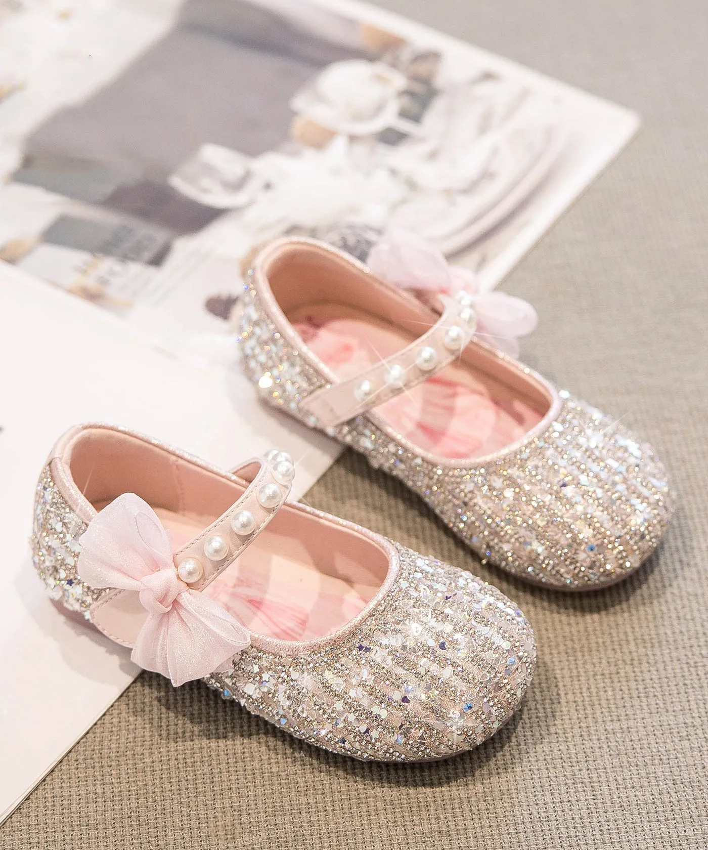 Shoes 2025 Beige Soft New Bottom Zircon Princess Girls'