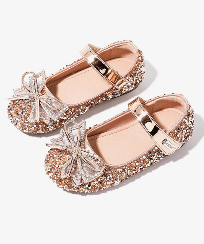 Running Shoes With Cushion Shoes Girls Champagne Buckle Bow Flat Handmade Strap Zircon