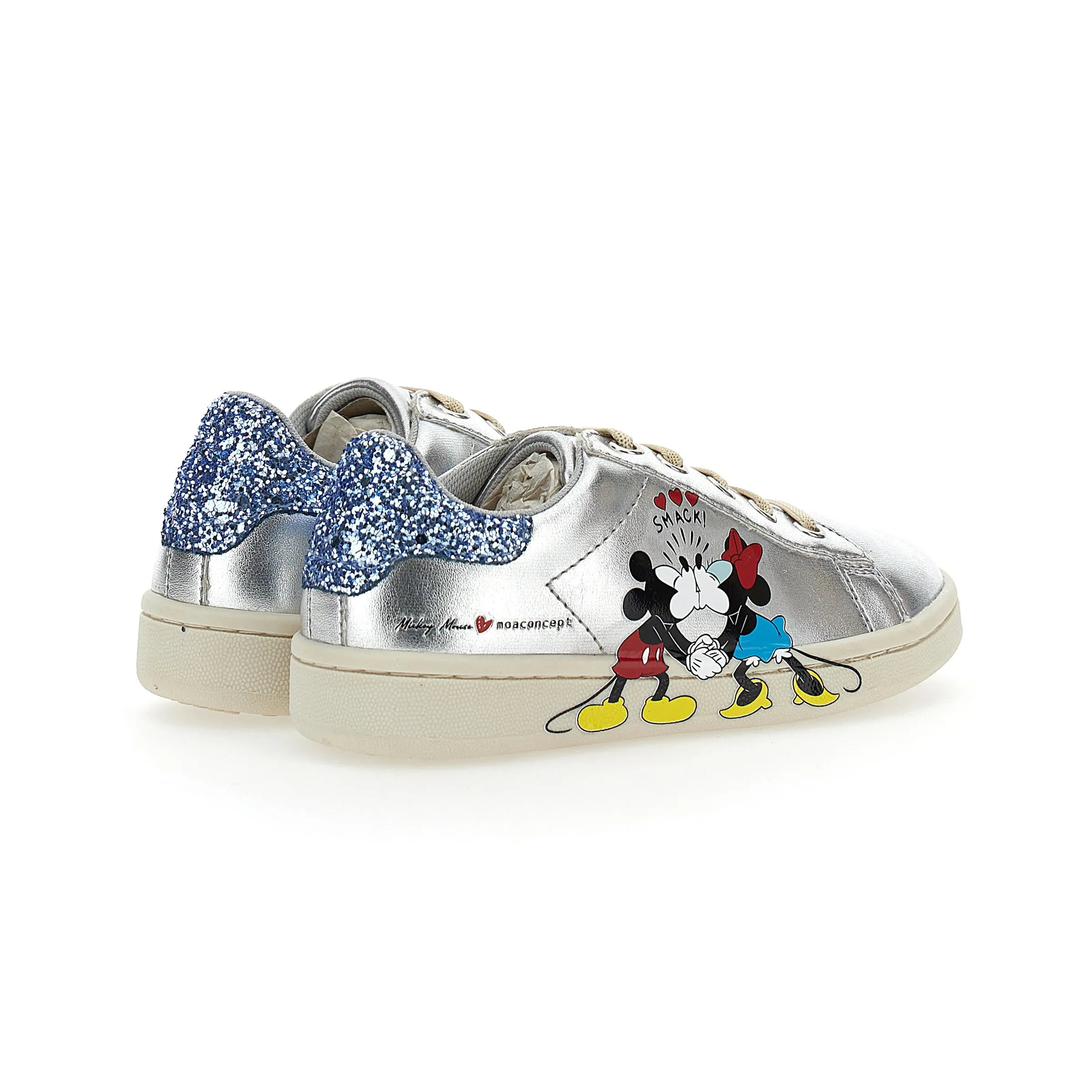 Silver Mickey   Minnie Glitter Tab Velcro Sneakers Sneakers With A Star