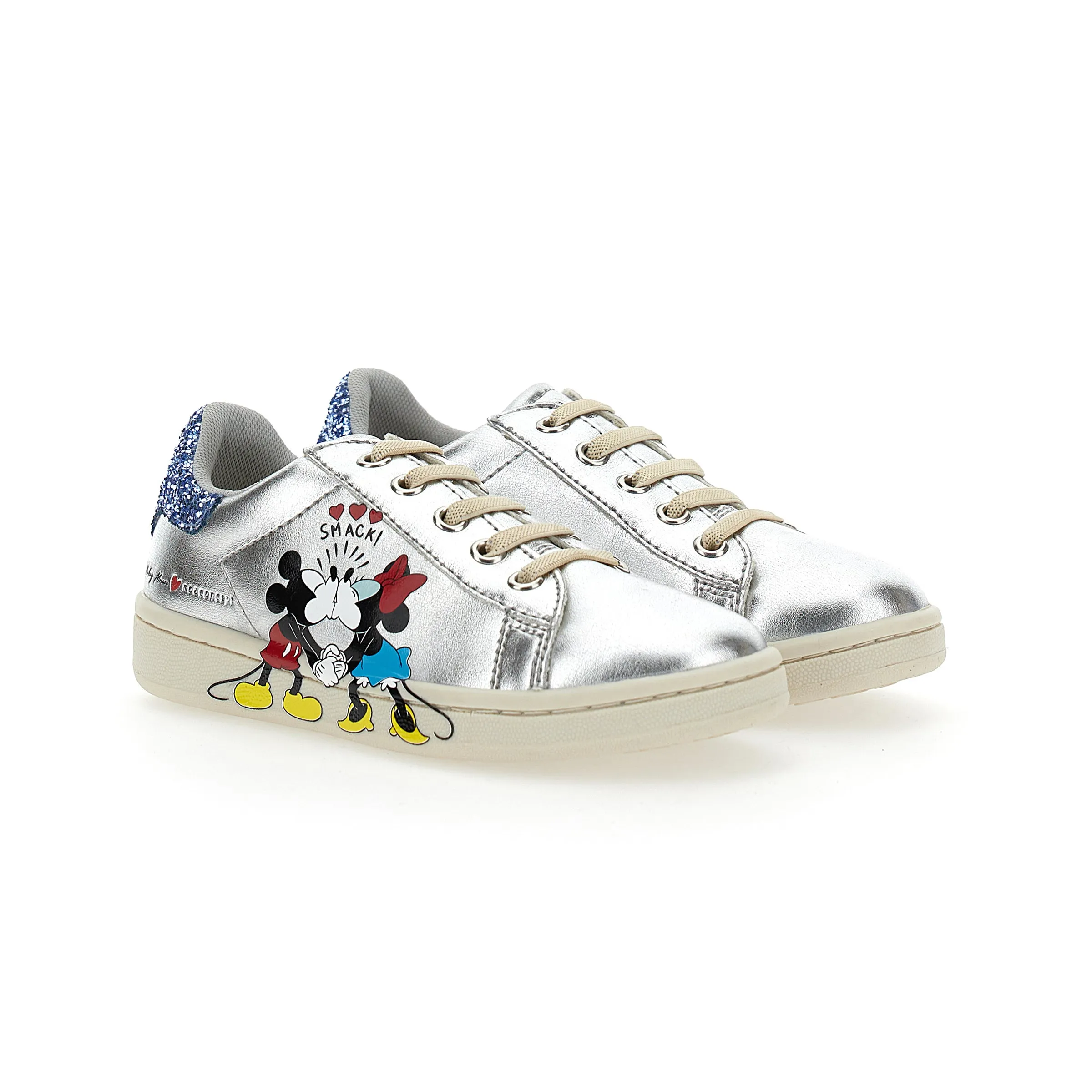 Silver Mickey   Minnie Glitter Tab Velcro Sneakers Customizable Sneakers