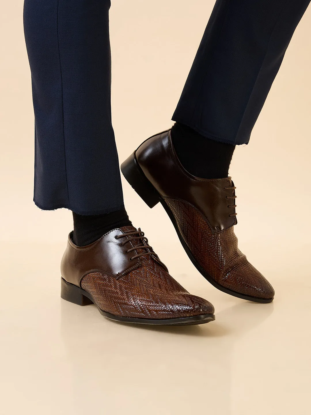 Regal Brown Men Formal Textured Leather Lace Ups Holiday Dress Shoes