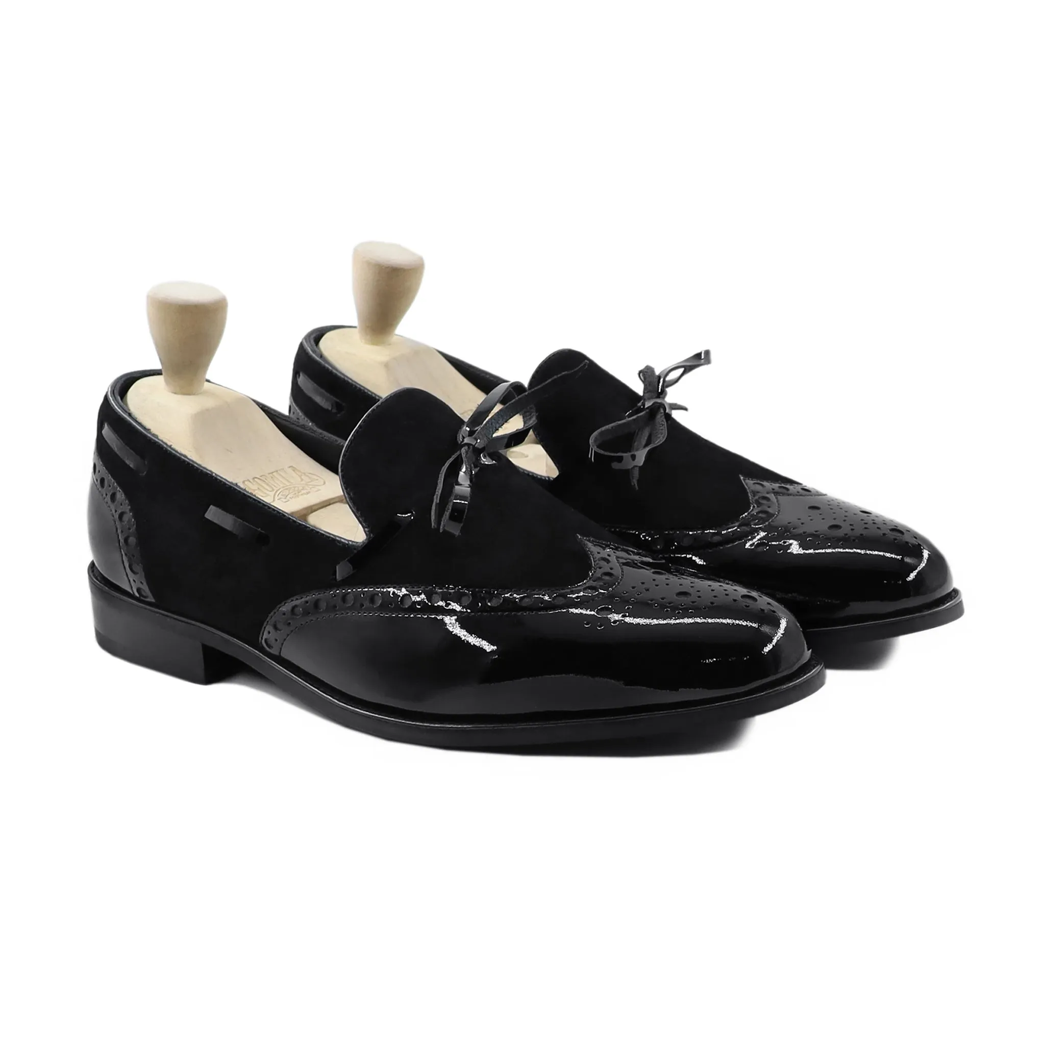 Orthoture-orthopedic Platform Loafers Slick - Men's Black Patent Leather and Kid Suede Loafer