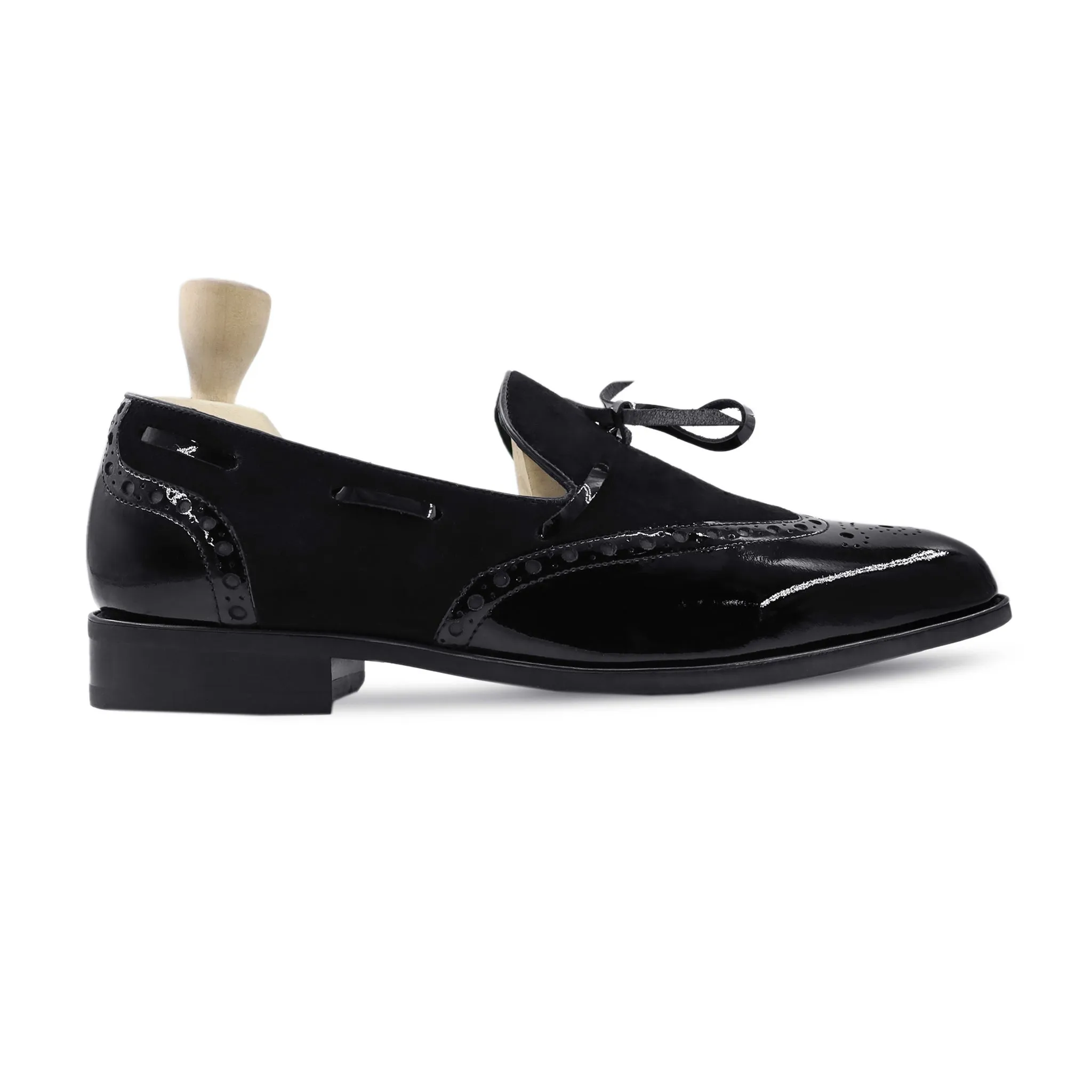 Loafers Fur Slick - Men's Black Patent Leather and Kid Suede Loafer