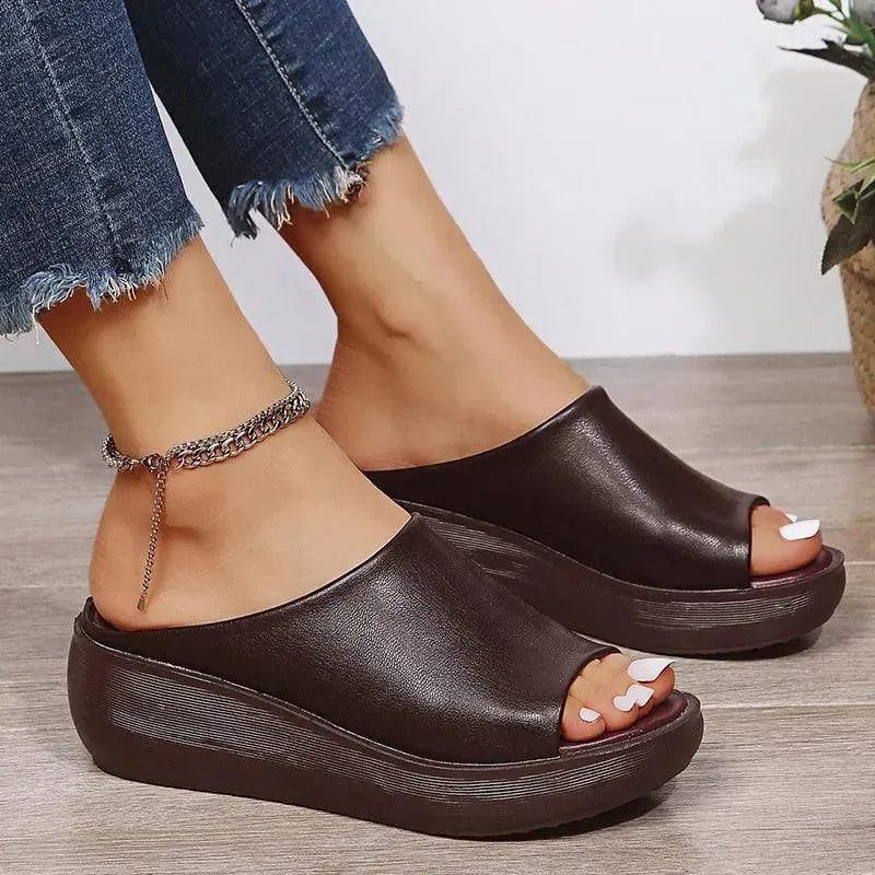 Slip-on Leather Wedge Sandals Earthing Sandals