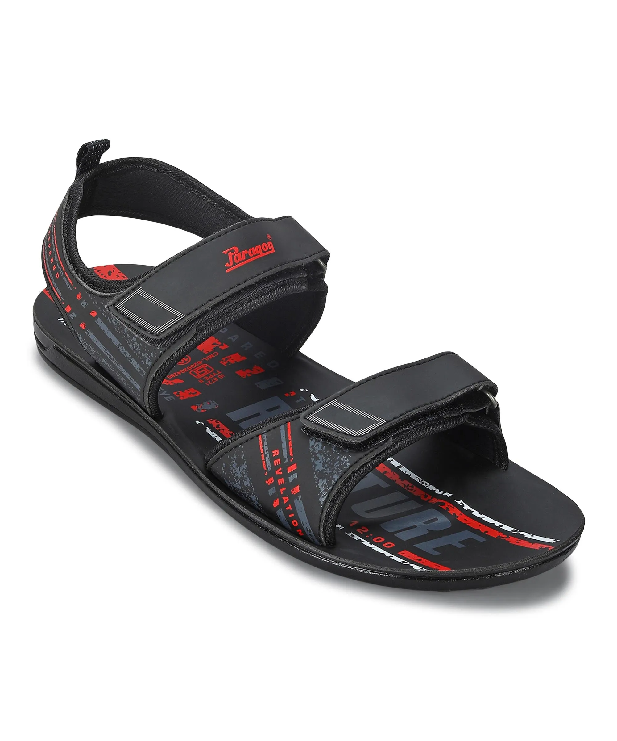 Paragon Men's Stylish Lightweight & Durable Black Velcro Dailywear Sandals Comfortable Dress Sandals