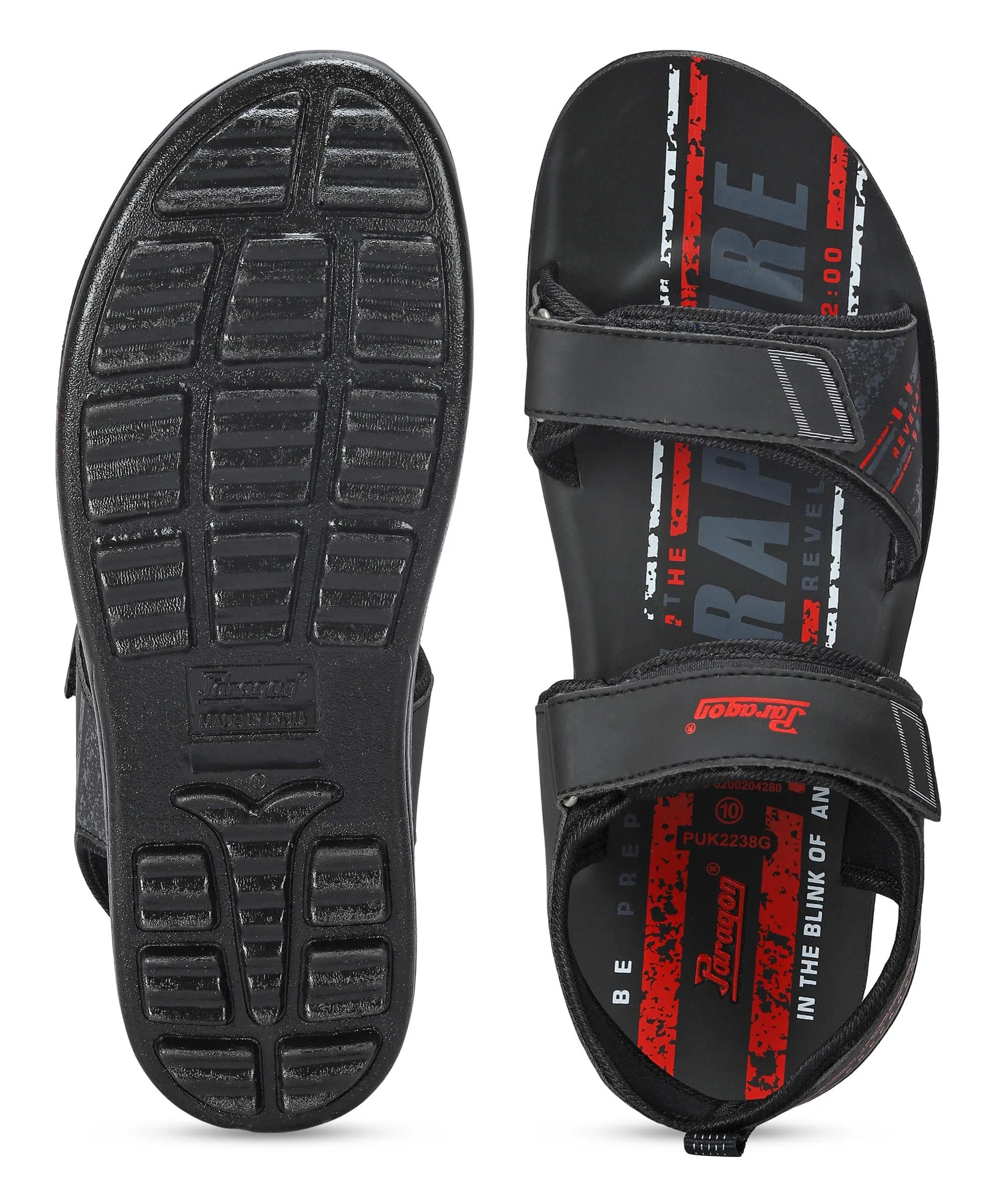Paragon Men's Stylish Lightweight & Durable Black Velcro Dailywear Sandals Yoga Mat Sandals