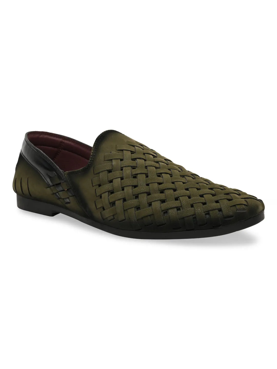 Regal Olive Men Woven Mojari Style Slip Ons Velvet Slip Ons Most Comfortable Slip On