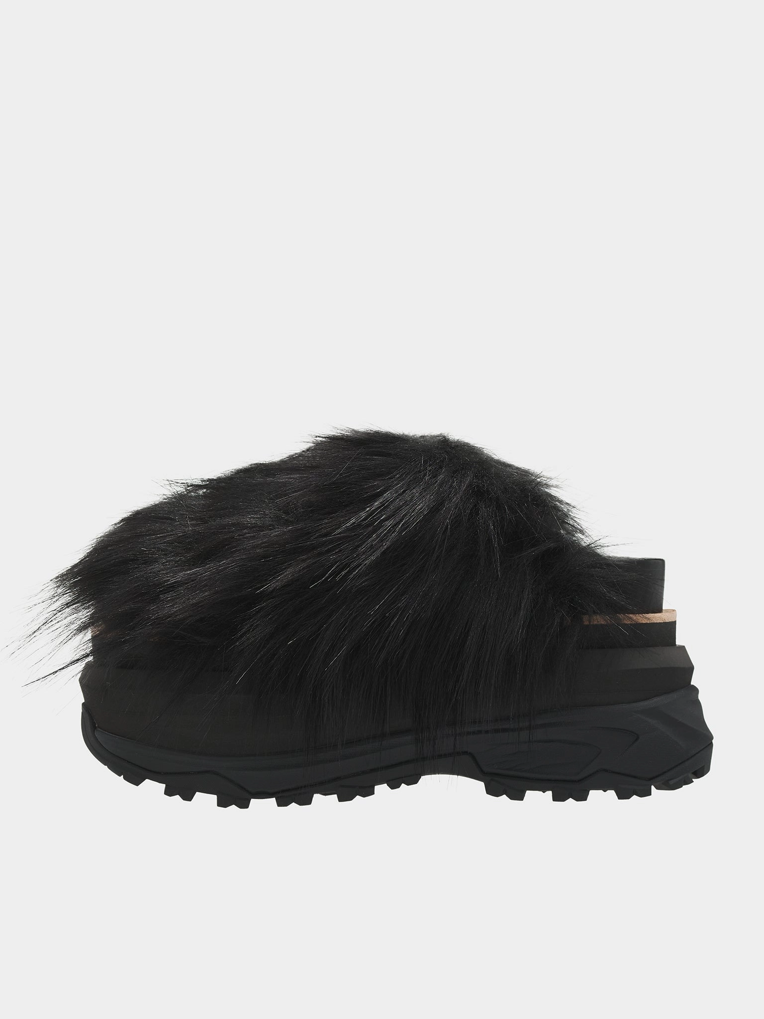 Faux Fur Sandals (24-07477-001-BLACK) Flat Triggert Shoe For