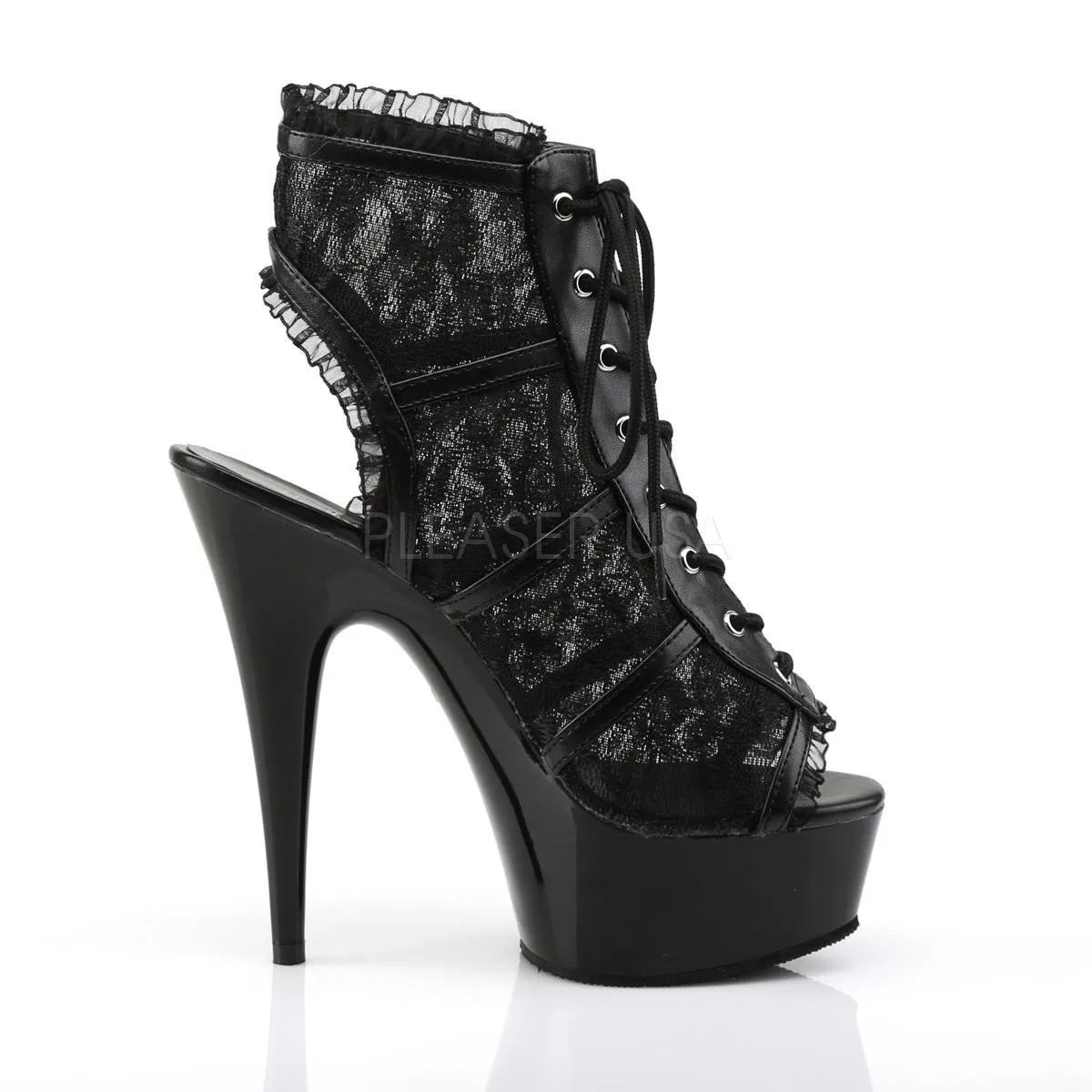 Motosport Boots PLEASER DELIGHT-696LC Black Mesh-Lace-Black Open Toe Boots