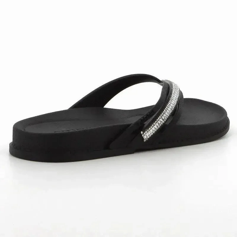 Storm Chaser Slip On Shoes Grendha Thong Glitter Trim  Sandal- Black