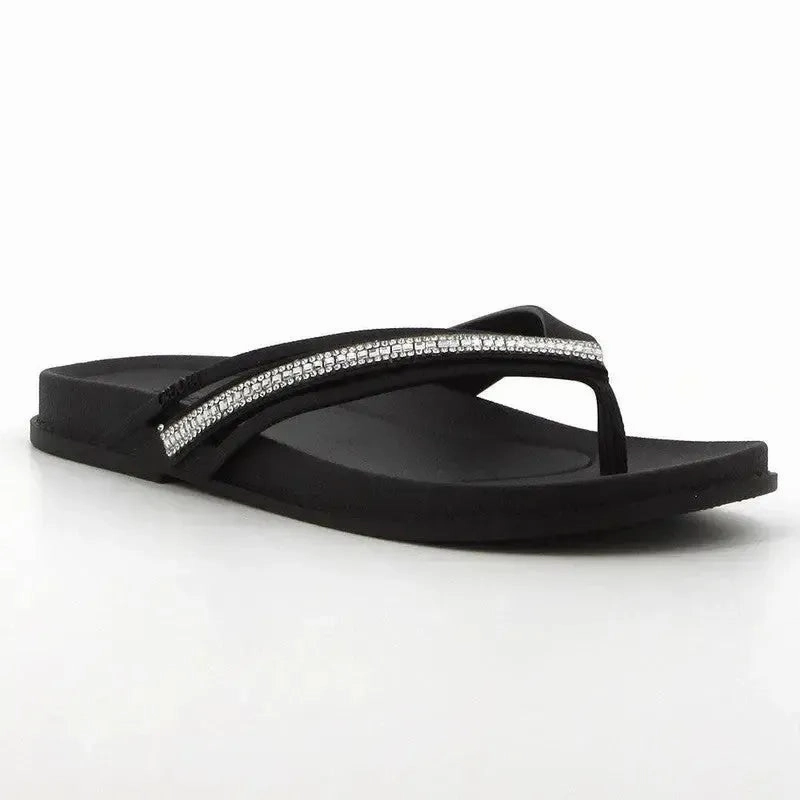 Ultraflex 3.0 Slip On Grendha Thong Glitter Trim  Sandal- Black