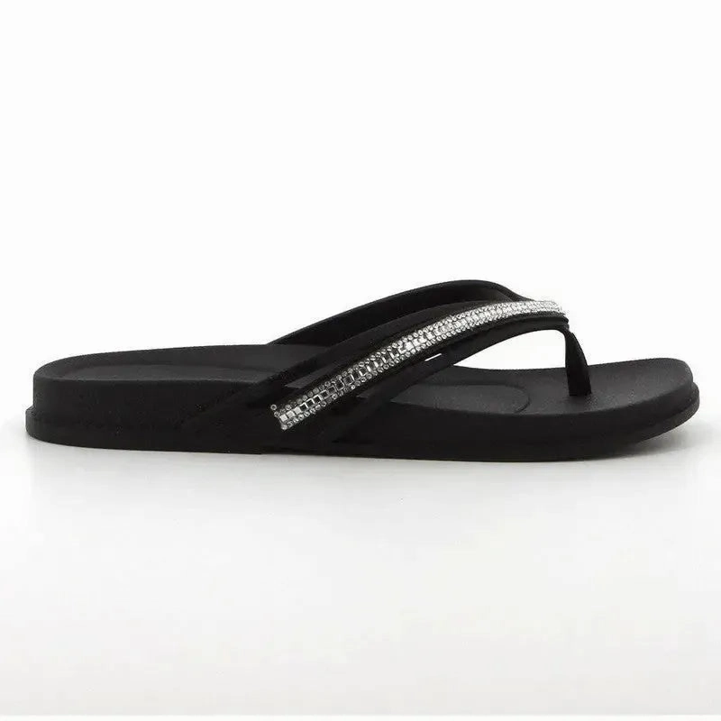 Grendha Thong Glitter Trim  Sandal- Black Slip On House Slippers